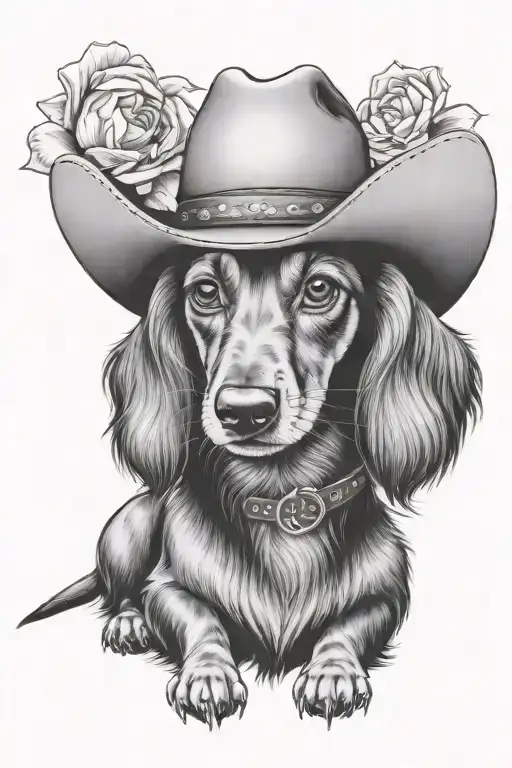 Long Haired Miniature Dachshund Wearing Cowboy Hat