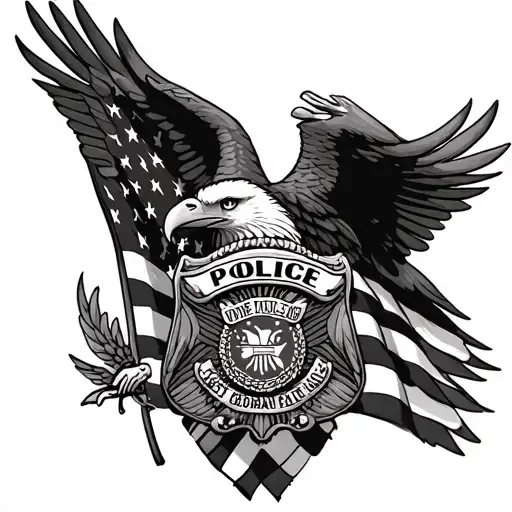 Bald Eagle And Police Badge Intertwined And American Flag