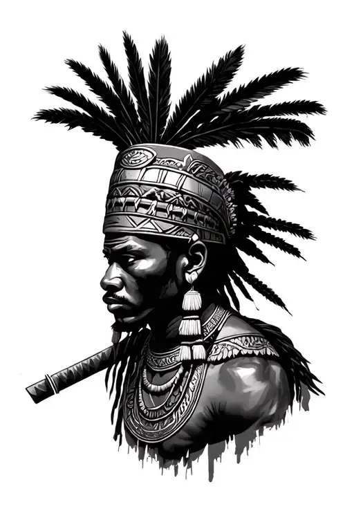 African Warrior With Head Dress
