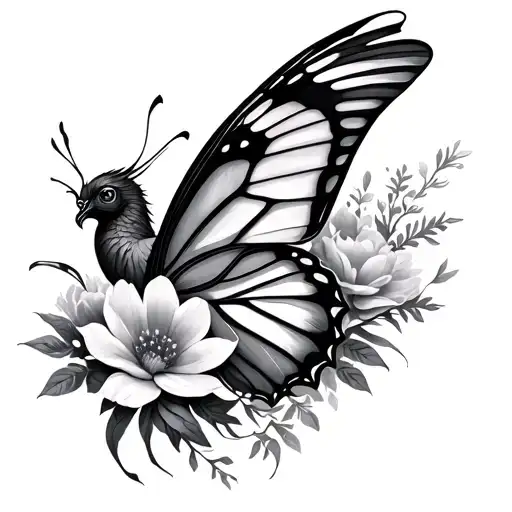Butterfly Turn Into A Phoenix With Flowers Coming