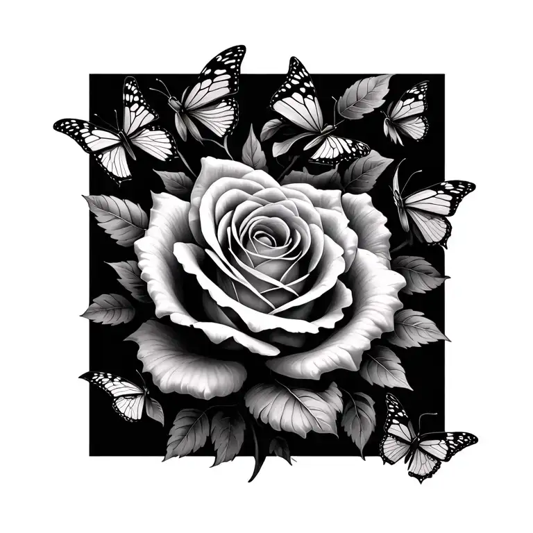 Roses With Butterflies Flying Around It