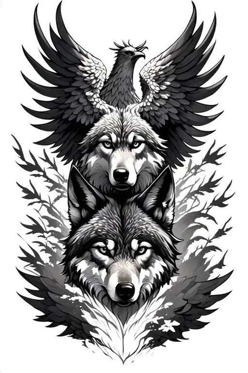 A Lone Wolf With A Phoenix Rising Above Difficult Circumstances