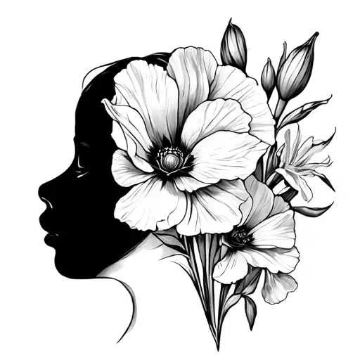 Baby Side Profile Line Work With Poppy's And Gladiolus Blooming