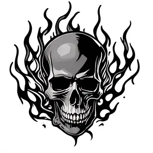 Skull Flames Left Arm Half Sleeve