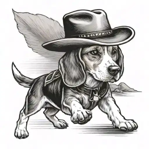 Beagle Wearing A Cowboy Hat Walking Away