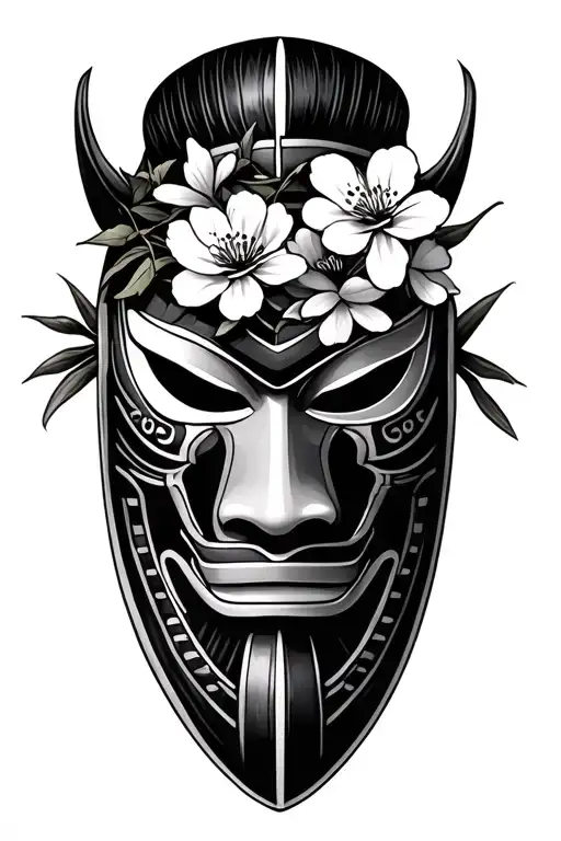 Tradition Samurai Mask With Cherry Blossoms
