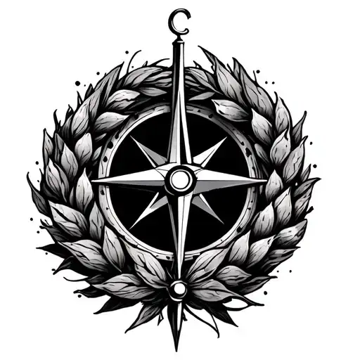 Wreath And Compass Calf Tattoo Design