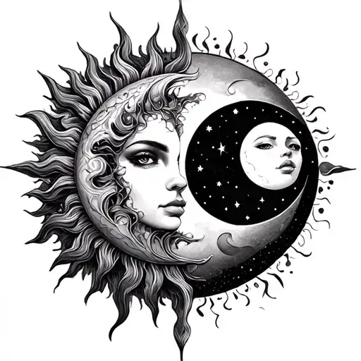 Witchy Sun And Moon Merging Together