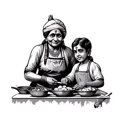 Indian Grandma And Grandson Cooking