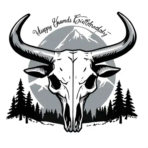 Steer Skull With Grandmas Birthday Surrounded In Mtns