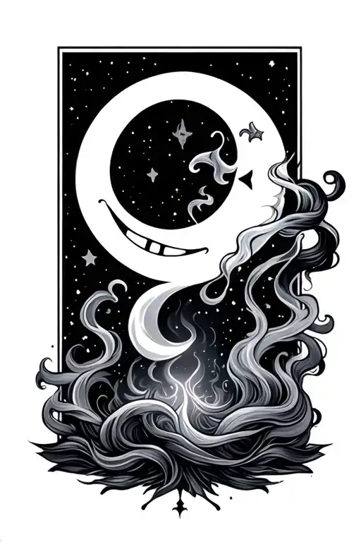 Smoke And Smiling Crescent Moon Surrounded