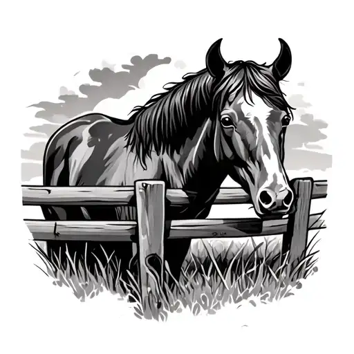 Horse And A Bull Near A Fence