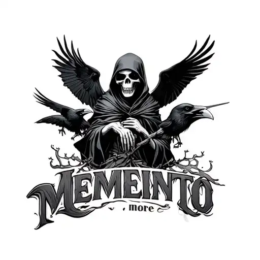 Grim Reaper With Memento More Letters And Ravens