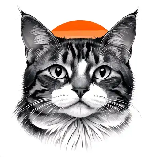 Cat Looking At Sun Set With Palm Trees