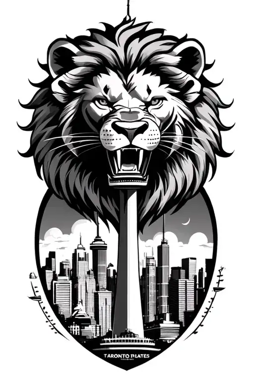 Roaring Lion With Cn Tower Toronto Skyline And Philippines