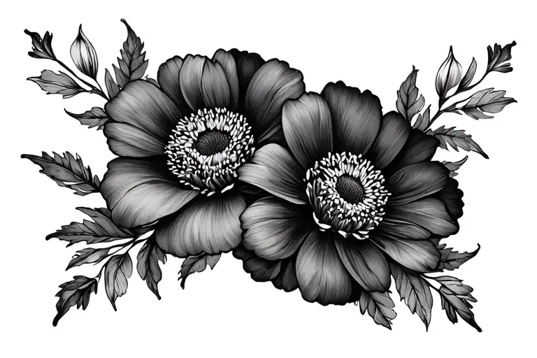 2 Birth Flowers With Names Intertwined Representing