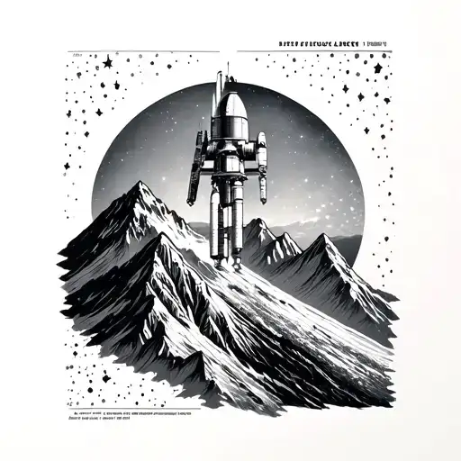 Mountains To Space Station Full Arm Sleeve Tattoo Design
