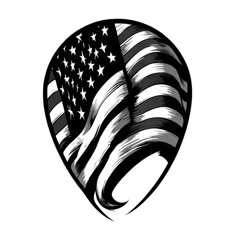 American Flag Waving Black And White Simple