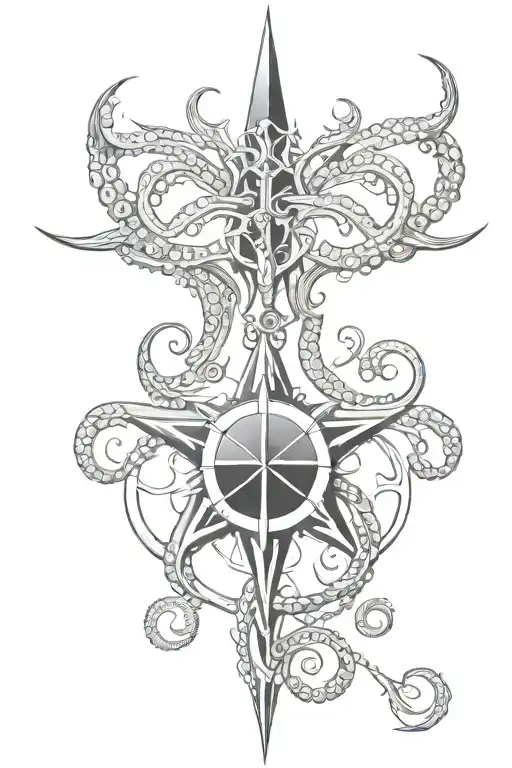 Vertical Trident Compass Octopus Wrapped