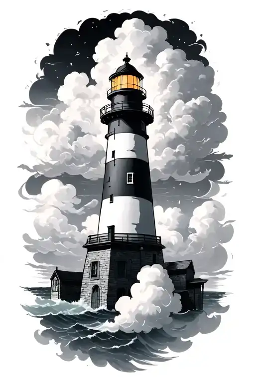 Black And Gray Lighthouse Surrounded By Clouds Surrounding