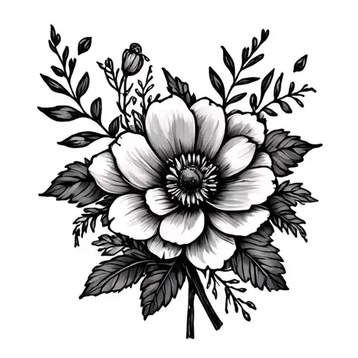 Birth Month Flower Bouquet Tattoo Design