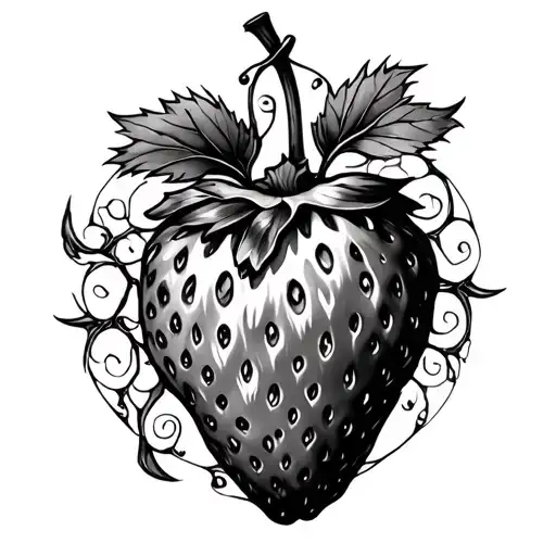 Strawberry Vine Fine Line Tattoo Design