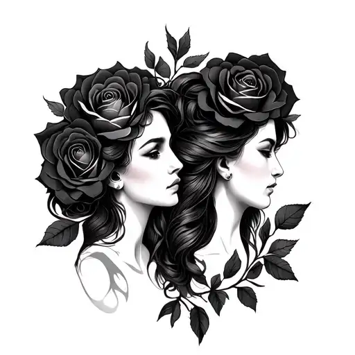 Gemini Sisters Facing With Roses