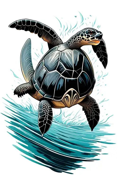 Surfing Turtle Swimming Gracefully