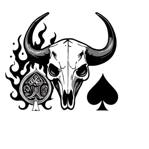 Bull Skull With Flaming Ace Of Spade Cards
