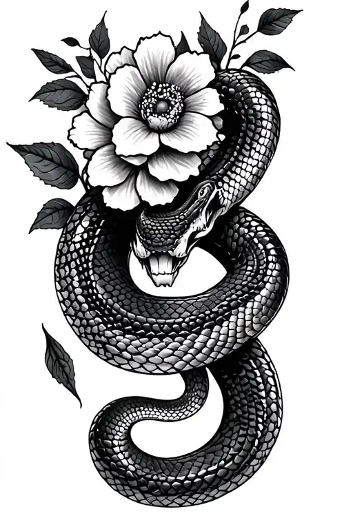 Snake Tattoo With Floral Leg Tat Wrapping