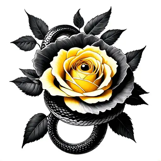 Black Snake Yellow Rose As Eye