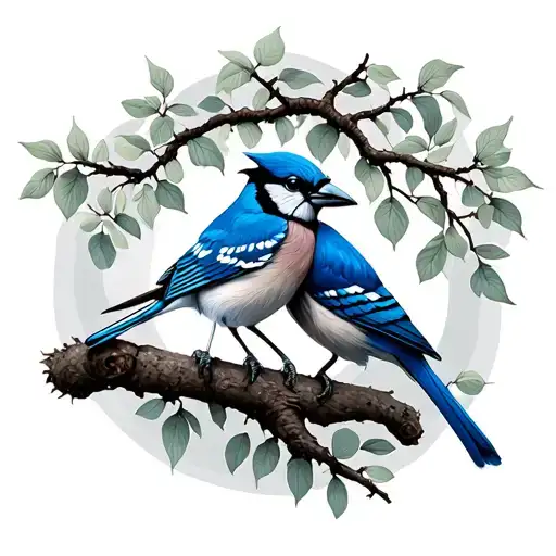 Willow Tree With Blue Jay Bird