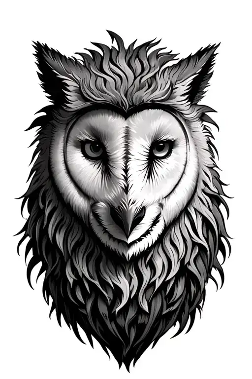 Barn Owl Lion And Wolf Tattoo Design