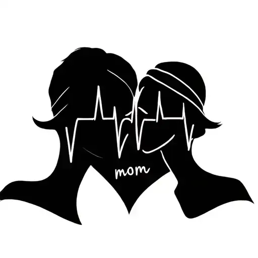 Mom And Dad With Heartbeat Line Intertwined In Their Own Handwriting