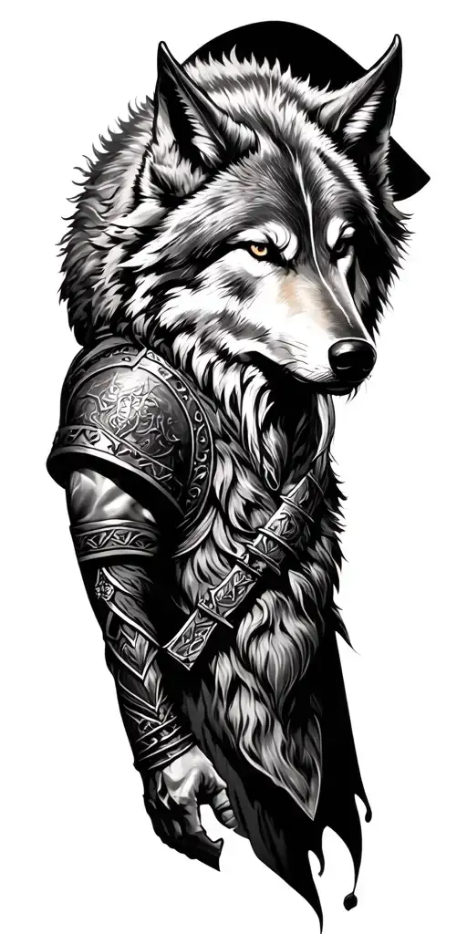 Viking Warrior With Wolf Arm Sleeve