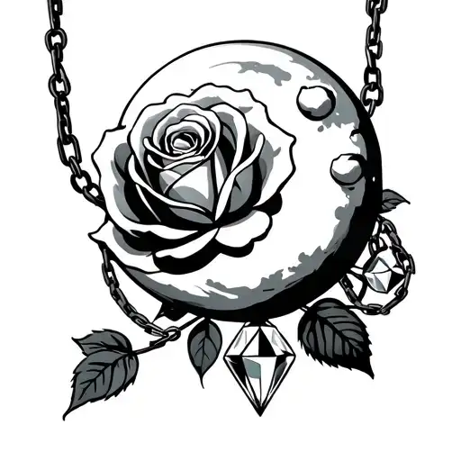 Moon With Rose And Chains Connected With Diamond Back Tramp