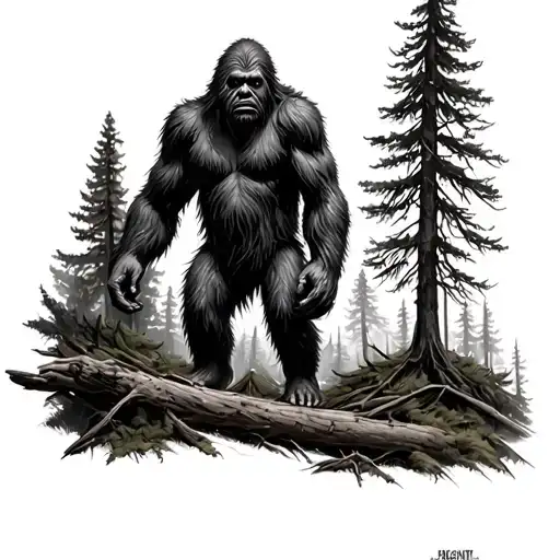 Realistic Forest Scene With A Hidden Sasquatch