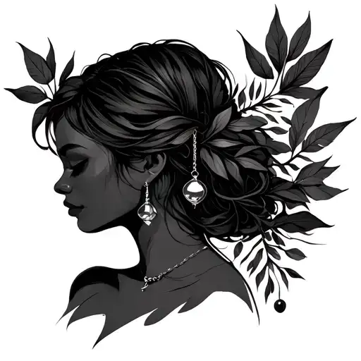 Female Pendulum With Leaves From The Hip Over The Back To The Neck