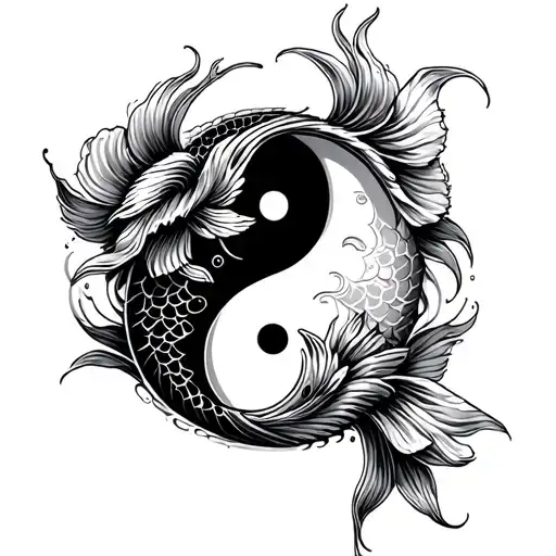 Yin Yang Symbol With Koi Fish Transforming