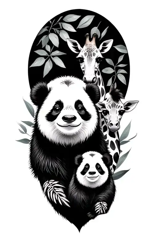 Sloth And Giraffe And Panda Totem For 3 Daughters Minimalist