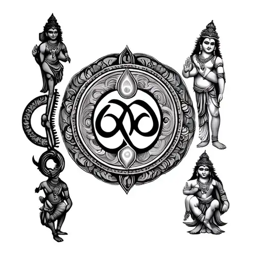 Lord Vishnu Chakra Symbol And Lord Hanuman On Forearm