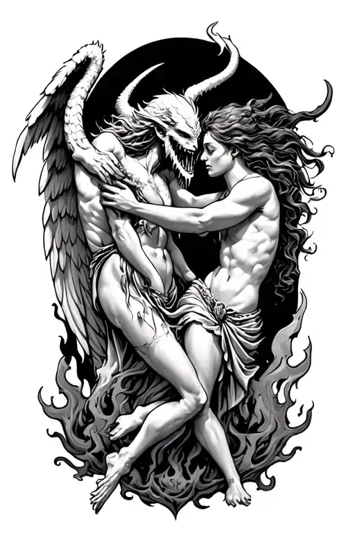 Demon Fighting An Angel In Hell