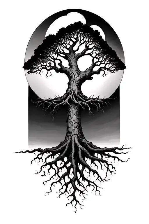 Tree Of Life With Midevil Roots Reaching Deep