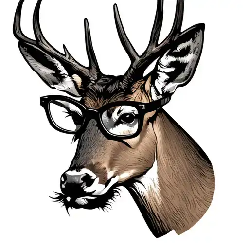 Deer Head With Reading Glasses And A Mustache