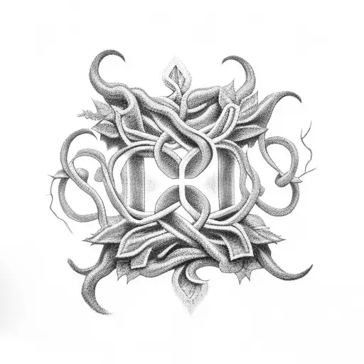 A Black-grey Tattoo Depicting The Intuition Symbol Incorporated Into A Vine