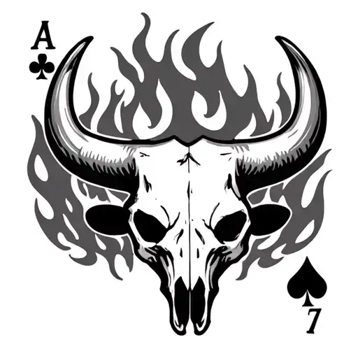 Bull Skull With Flaming Ace Of Spade Cards