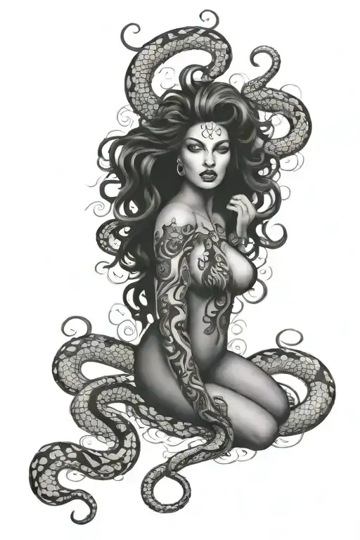 Medusa With Grills And Snakes Wrapping Around Leg Sleeve