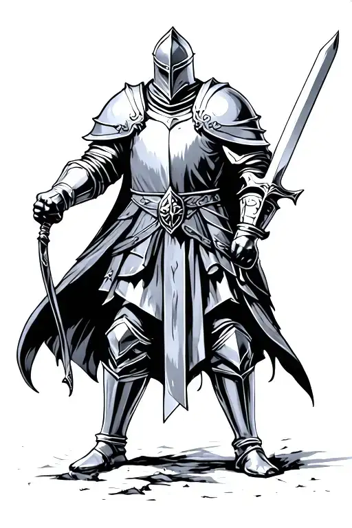 Knight Holding Sword Out In Front Of Him