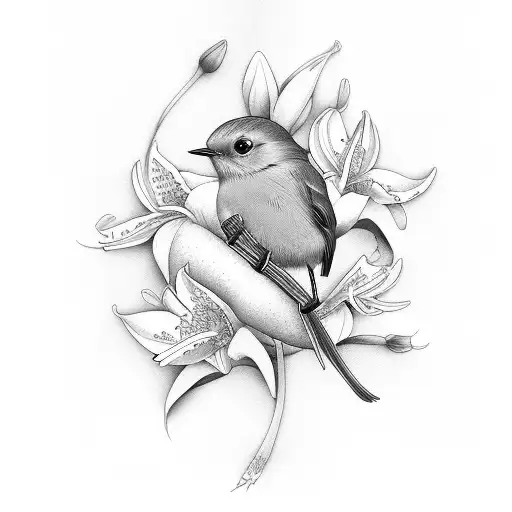 Robin Bird With Lillys