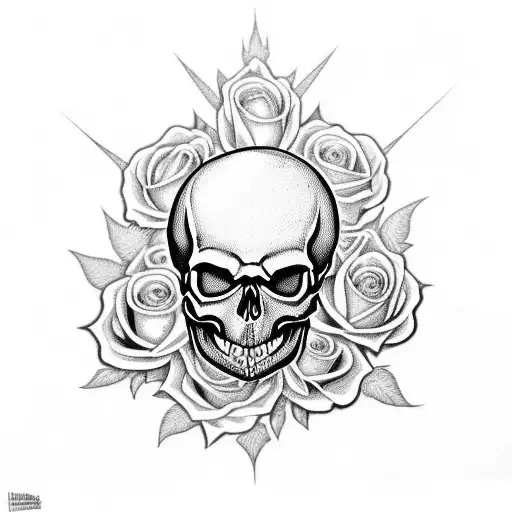 Skull With Roses And Black Rose Cartel In Gothic Style Letters